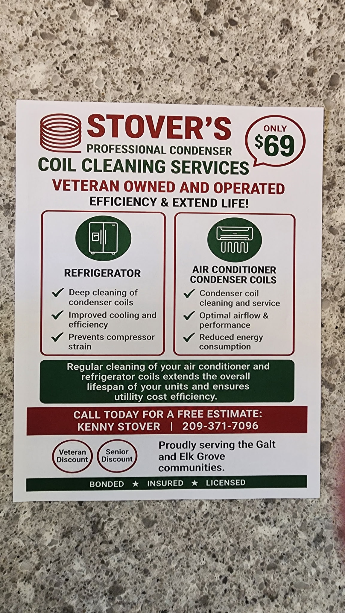 Stover’s professional condenser coil cleaning services flyer